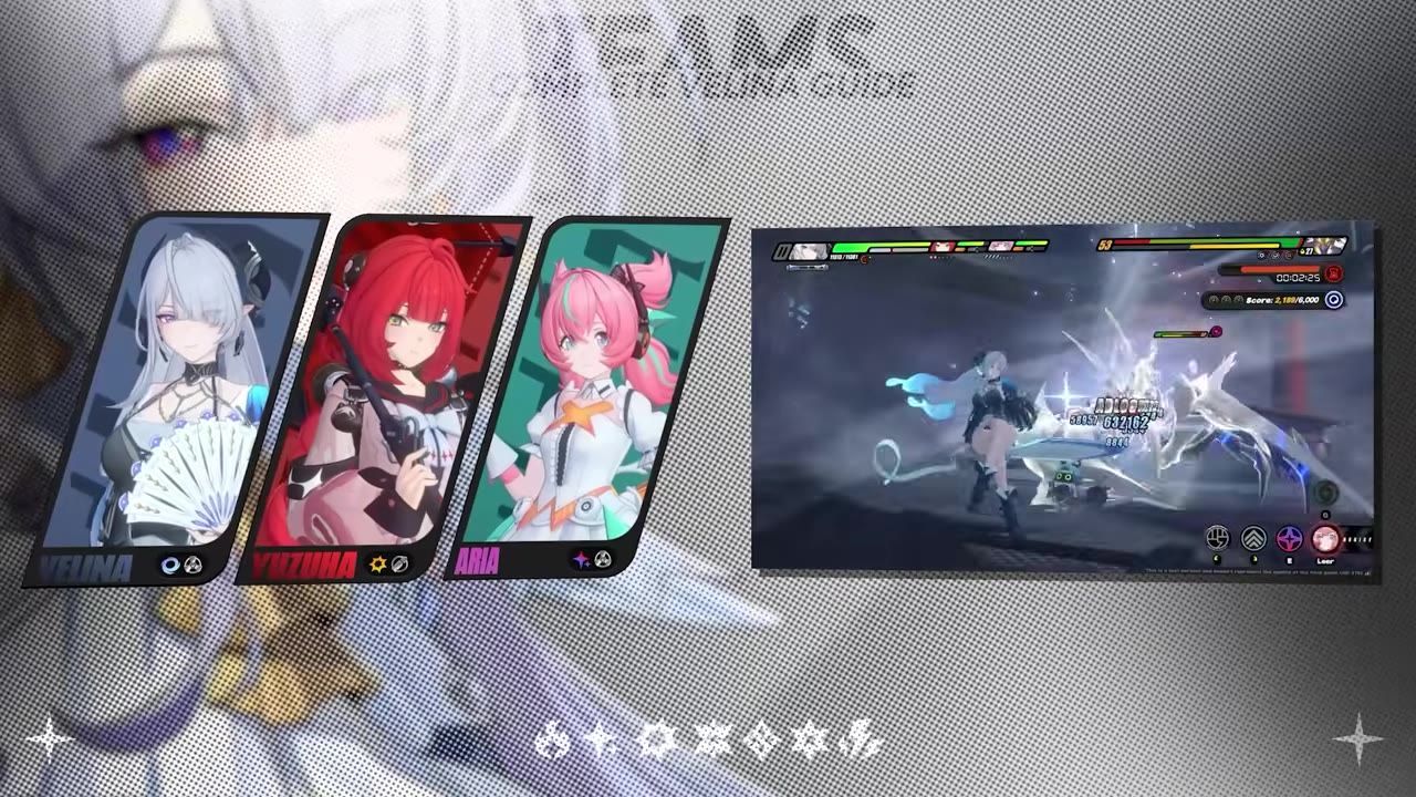 A team composition screen showing Velina and synergistic partners displayed prominently.