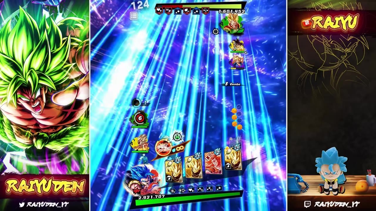 Game interface showing combat actions with blue glowing effects and a filled gauge.
