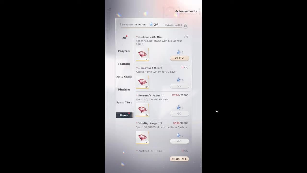 An achievements menu with various listed achievements, including 'Nesting With Him'.