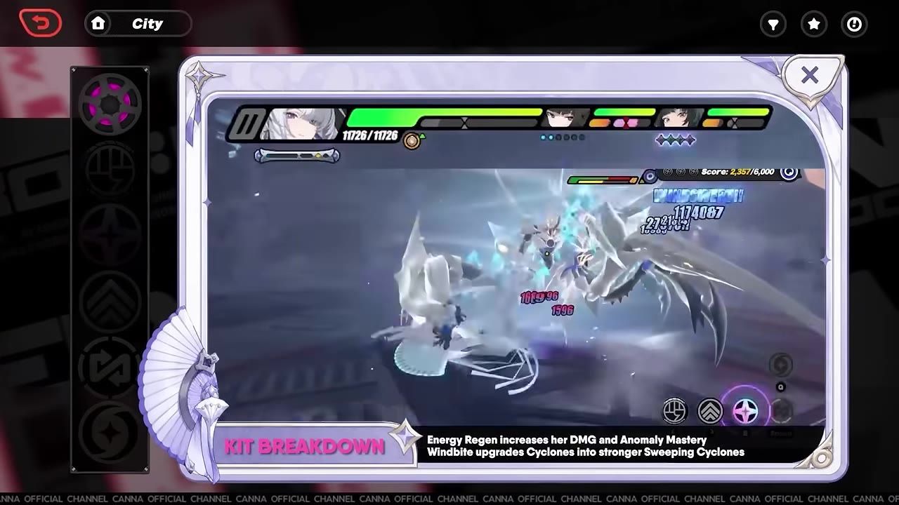 Game UI during combat with health bars, abilities, and text explanations visible.