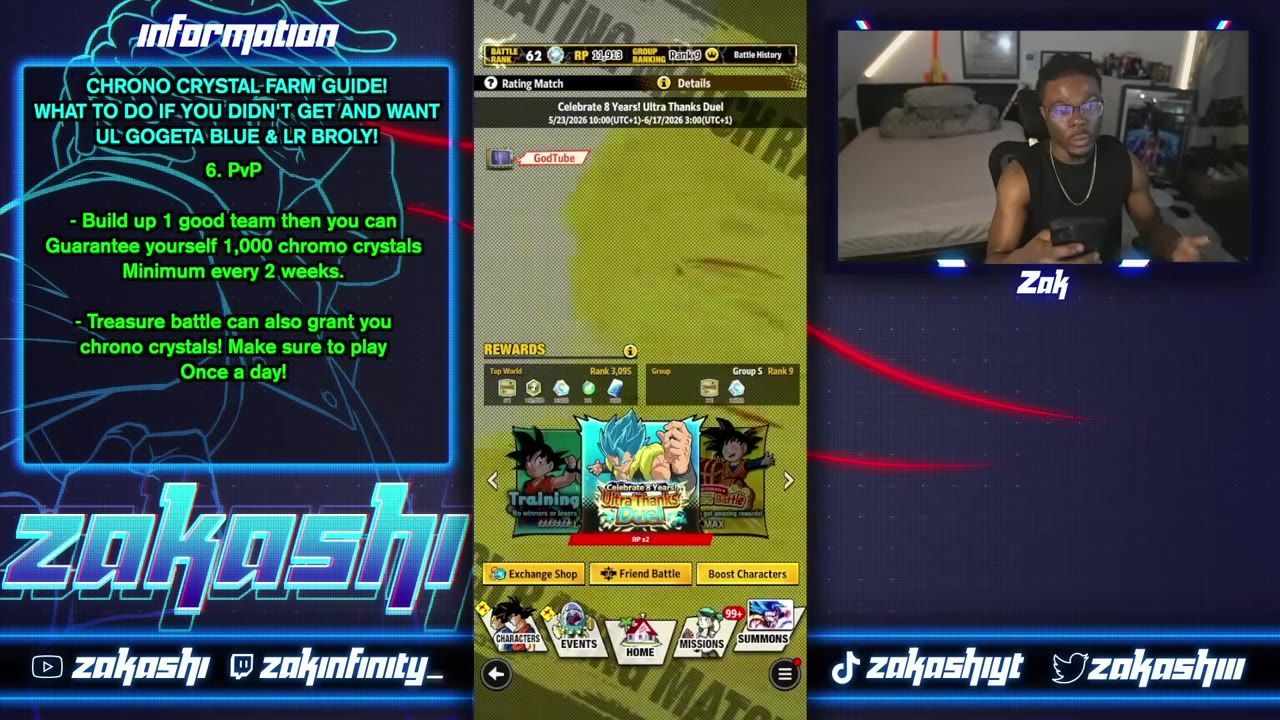 A mobile game PvP menu is open with a rewards section showing rank and group reward icons and battle history at the top.