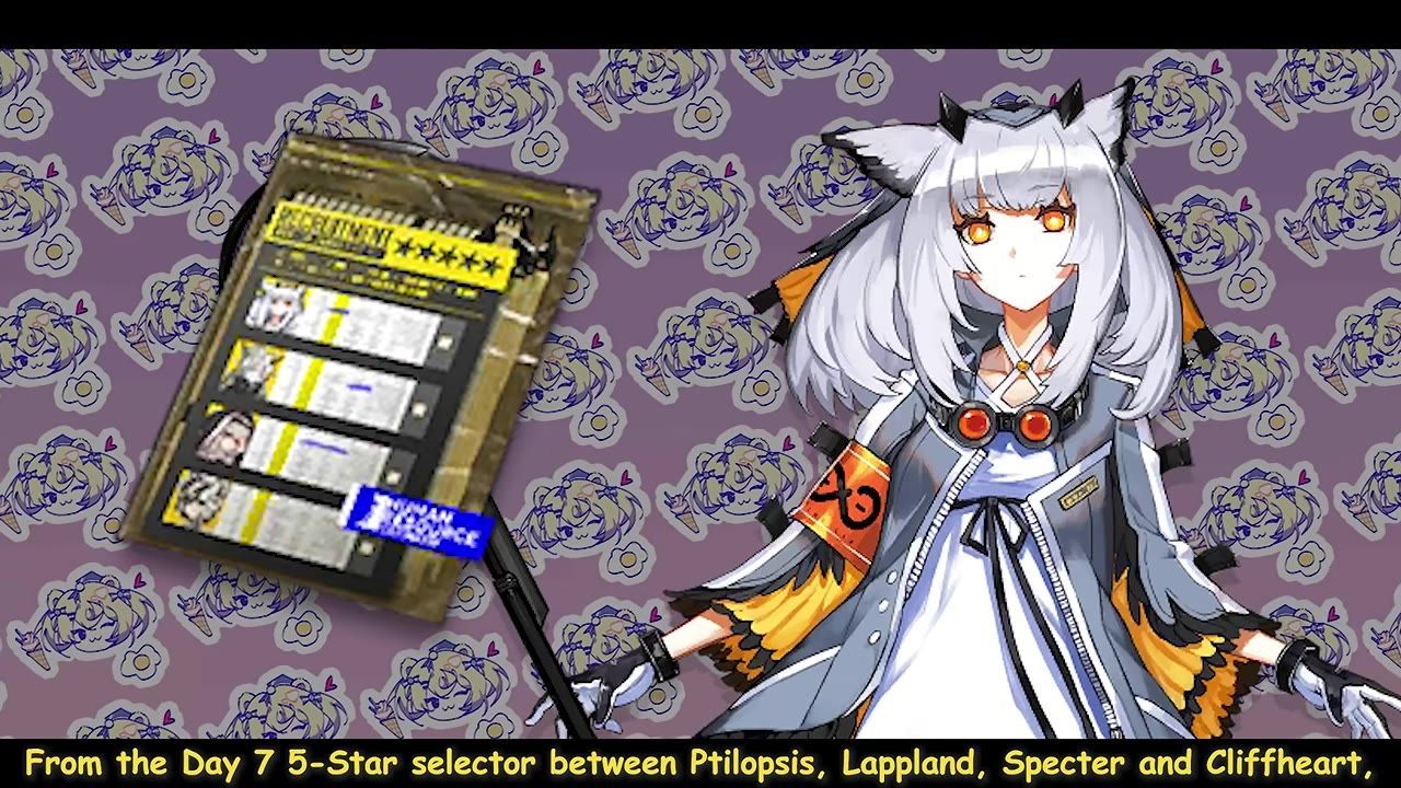 A selection ticket menu for picking operators from a list next to a character illustration.