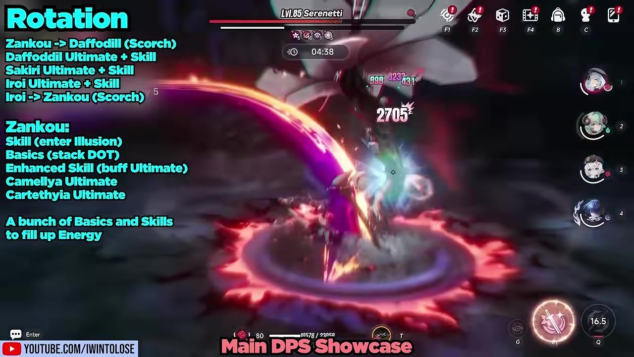 Gameplay of Zankou performing abilities against a level 85 opponent.