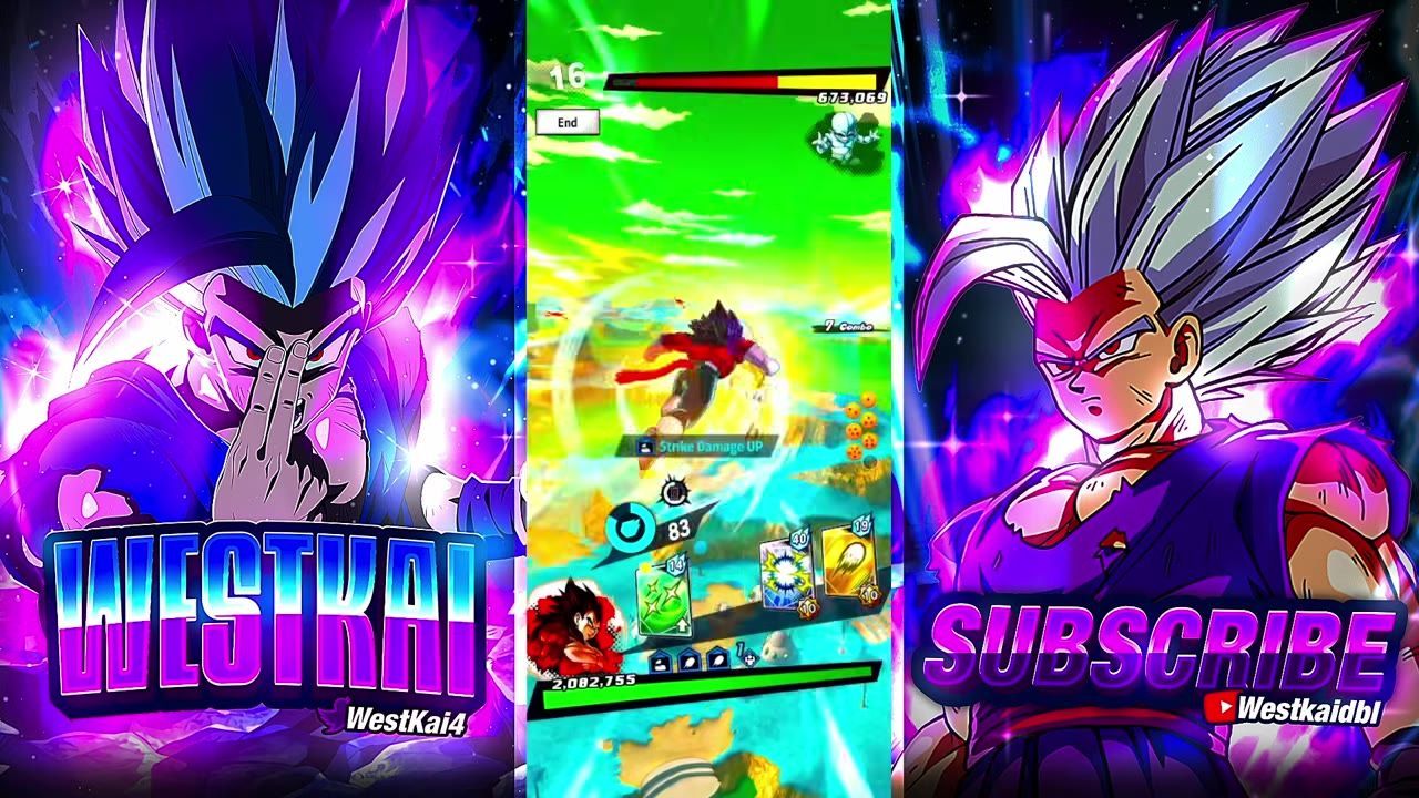 A vertical mobile fighting game battle is shown between two anime characters with attack cards and health bars on screen, flanked by promotional art panels.