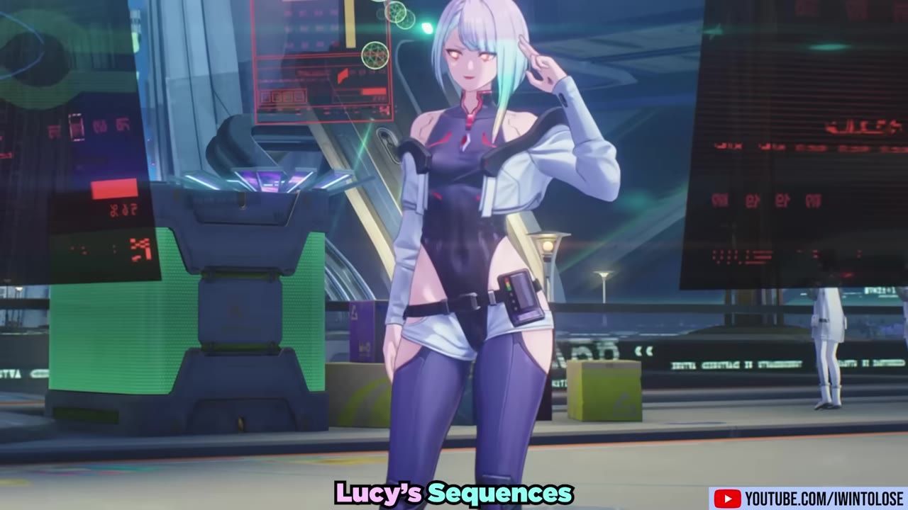 An anime-style character stands in a futuristic setting with the title "Lucy’s Sequences" displayed at the bottom.